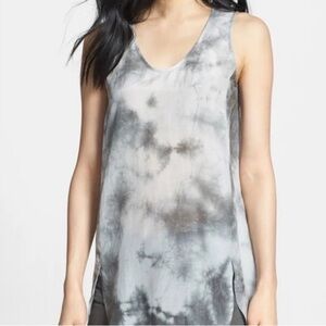 Eileen Fisher silk cotton blend sleeveless tunic in gray  white tie dye. Large